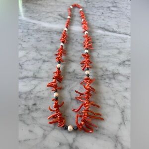 Red coral & pearl antique necklace